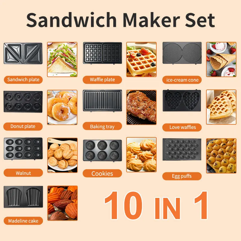 Mini Waffle Maker Machine - 220/110V Household Appliances 10 in 1